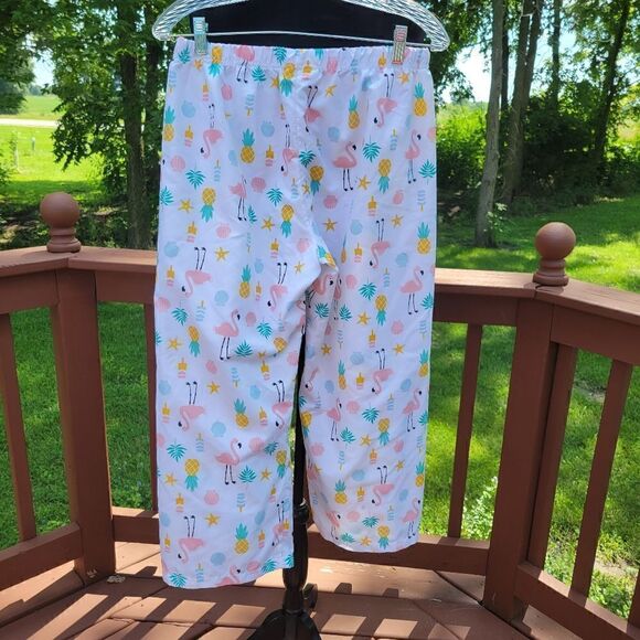 Bobbie Brooks Women's Sleep Pants White & Pink Flamingo's sz Med - Picture 2 of 10